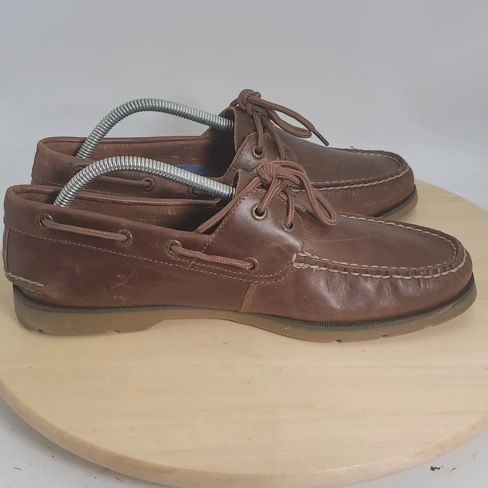 Sperry Top-Sider Leeward 2-Eye Leather Boat Brown Shoes STS18231 Men's Size 9.5